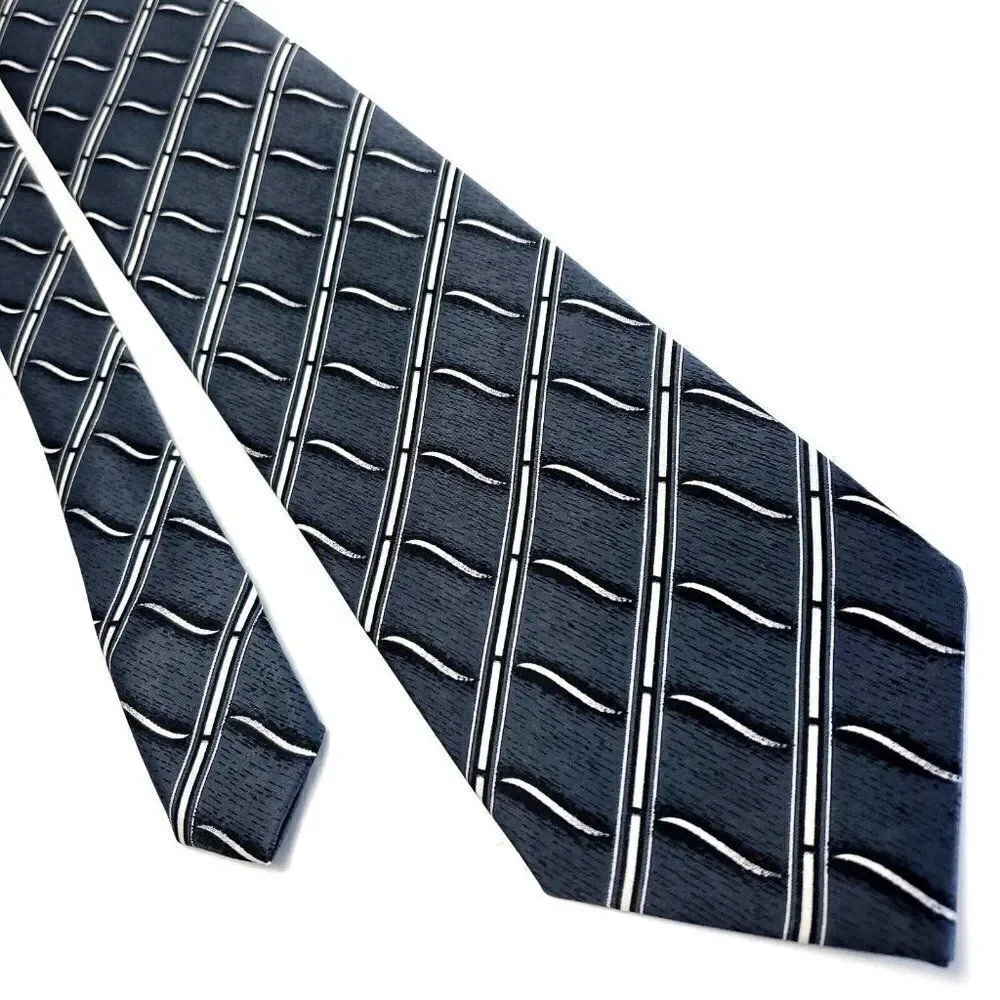 Sheng Kai Blue Gray‎ Silk Tie Woven Geometric Striped